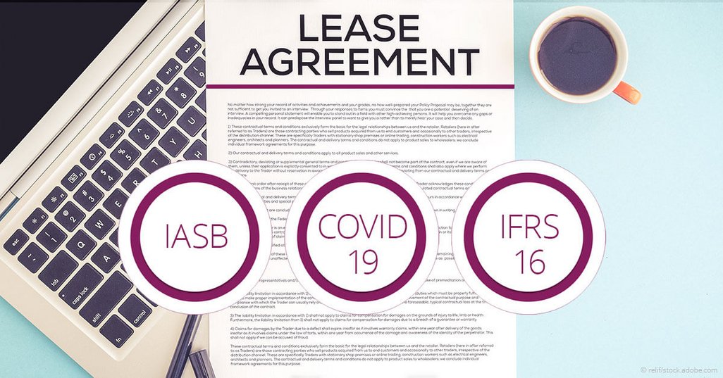 lease agreement document mit iasb, covid-19 und ifrs 16 schriftzug